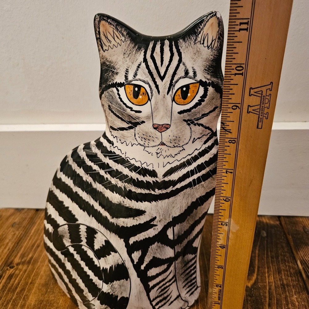 VINTAGE‎ Nina Lyman Black White Cat Tall Ceramic Vase 11" 2001 - Picture 9 of 12